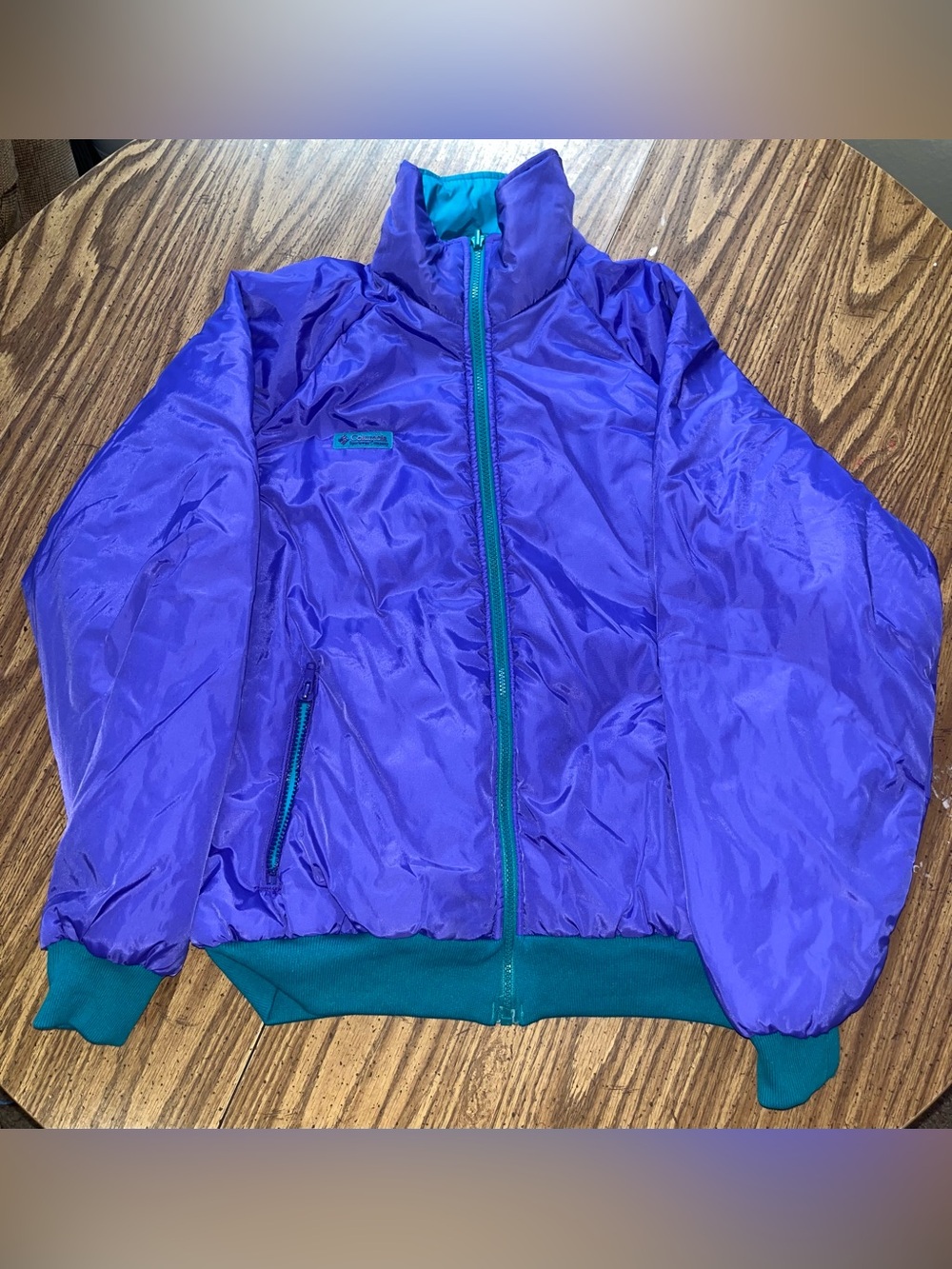 Women’s retro Purple Teal Columbia reversible Puffer Jacket -